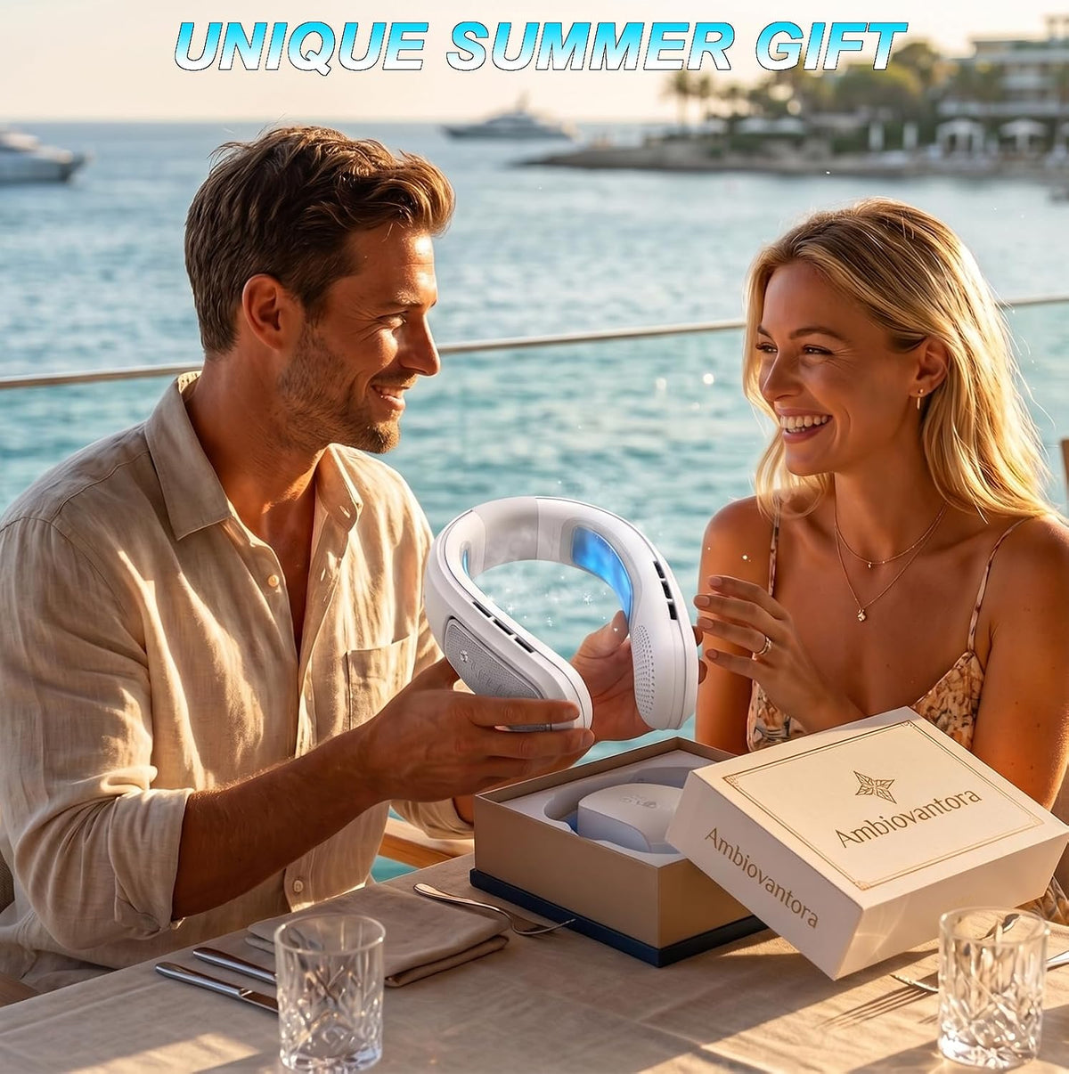 Neck Air Conditioner with 2 Icy Cooling Plates, Portable Neck Fans Blow Cold Air Rechargeable, Wearable Bladeless Fan Personal AC Dual Turbo,LED Screen Summer Gifts for Travel Beach Golf Office Women