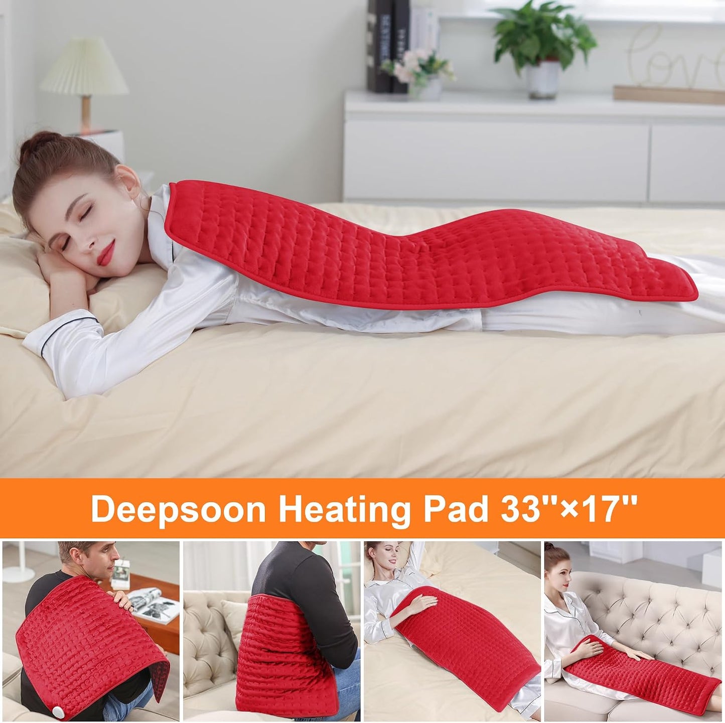 Deepsoon Heating Pad,Electric Heating Pads for Back,Neck,Moist Heating Pad for Abdomen Shoulder Knee Legs,Dry/Moist Heat&Auto Shut Off,Fathers Day Dad Gifts for Men Birthday,Light Gray,24x12 Inch