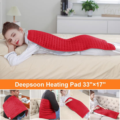 Deepsoon Heating Pad,Electric Heating Pads for Back,Neck,Moist Heating Pad for Abdomen Shoulder Knee Legs,Dry/Moist Heat&Auto Shut Off,Fathers Day Dad Gifts for Men Birthday,Light Gray,24x12 Inch