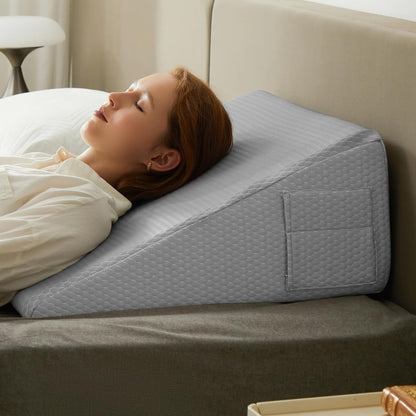 Bedluxe Wedge Pillow, 10 inch Bed Wedge Pillow for Headboard, Pillow Wedge for Acid Reflux Relief, Sleeping, Back Pain Relief, Snoring, Triangle Pillow Wedge, White/Grey