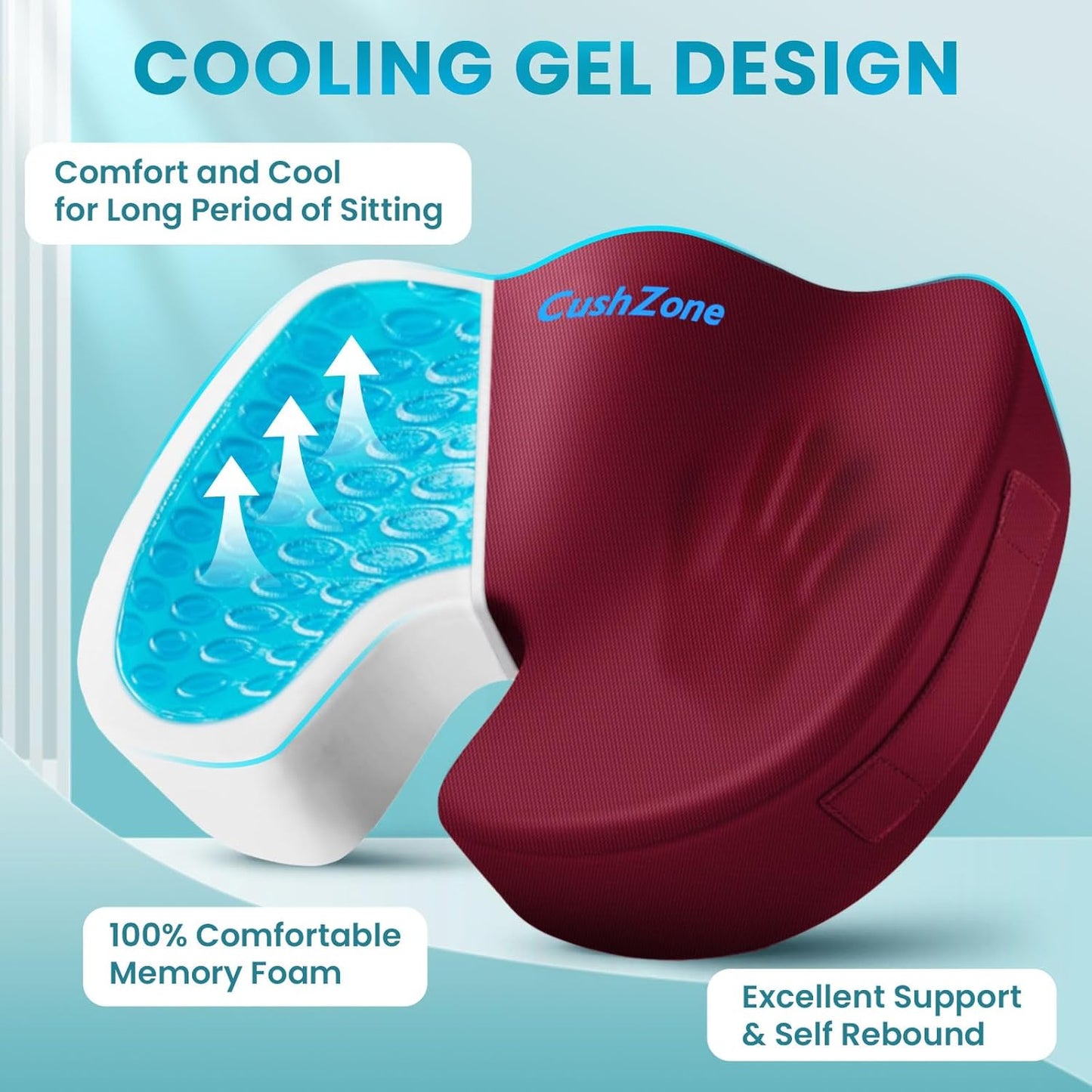 Office Chair Seat Cushion, Cooling Gel Enhanced Memory Foam Cushion for Long Sitting - Back, Sciatica, Coccyx, Tailbone Pain Relief Pillow - for Office, Gaming, Car, Wheelchair - Black, Large