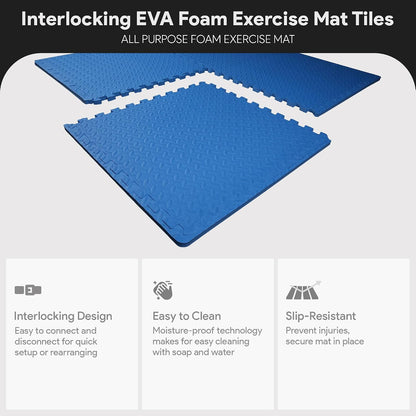 BalanceFrom Puzzle Exercise Mat 1/2" Thick, EVA Interlocking Foam Floor | Tiles for Home Gym, Mat for Home Workout Equipment, Floor Padding for Kids, Black, 24 in x 24 in x 1/2 in, 144 Sq Ft-36 Tiles