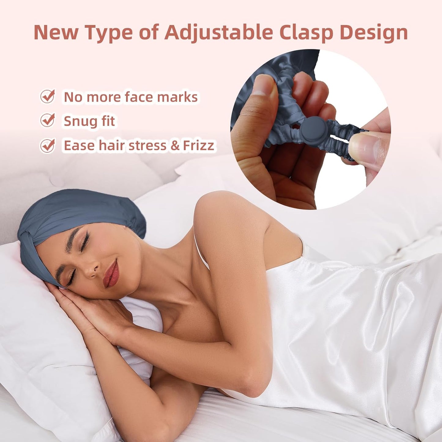 Adjustable Silk Satin Hair Bonnet for Sleeping Women, Double Layer, Silk Hair Wrap for Sleeping Women Men, Curly Natural Braid Straight Unisex - Pink