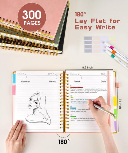Hardcover Spiral Notebook journal with Removable Dividers Tabs, 300 Pages Leather 5 Subject Notebook College Ruled, 8"x10" Large B5 Notebooks for Work School Note taking, Lined Journal for Women,Black