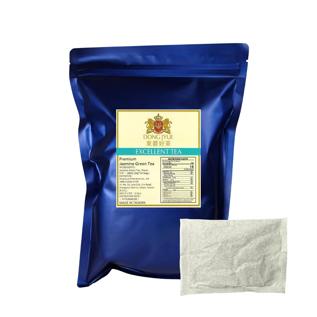 Dong Jyue Premium Jasmine Green Tea, Commercial-Use Tea Bags, 25g Large Bags, 24 Count (Pack of 1), Taiwanese Jasmine Green Tea for Green Milk Tea & Fruit Tea | Enjoy Hot or Iced | 21.16 oz / 600g Total