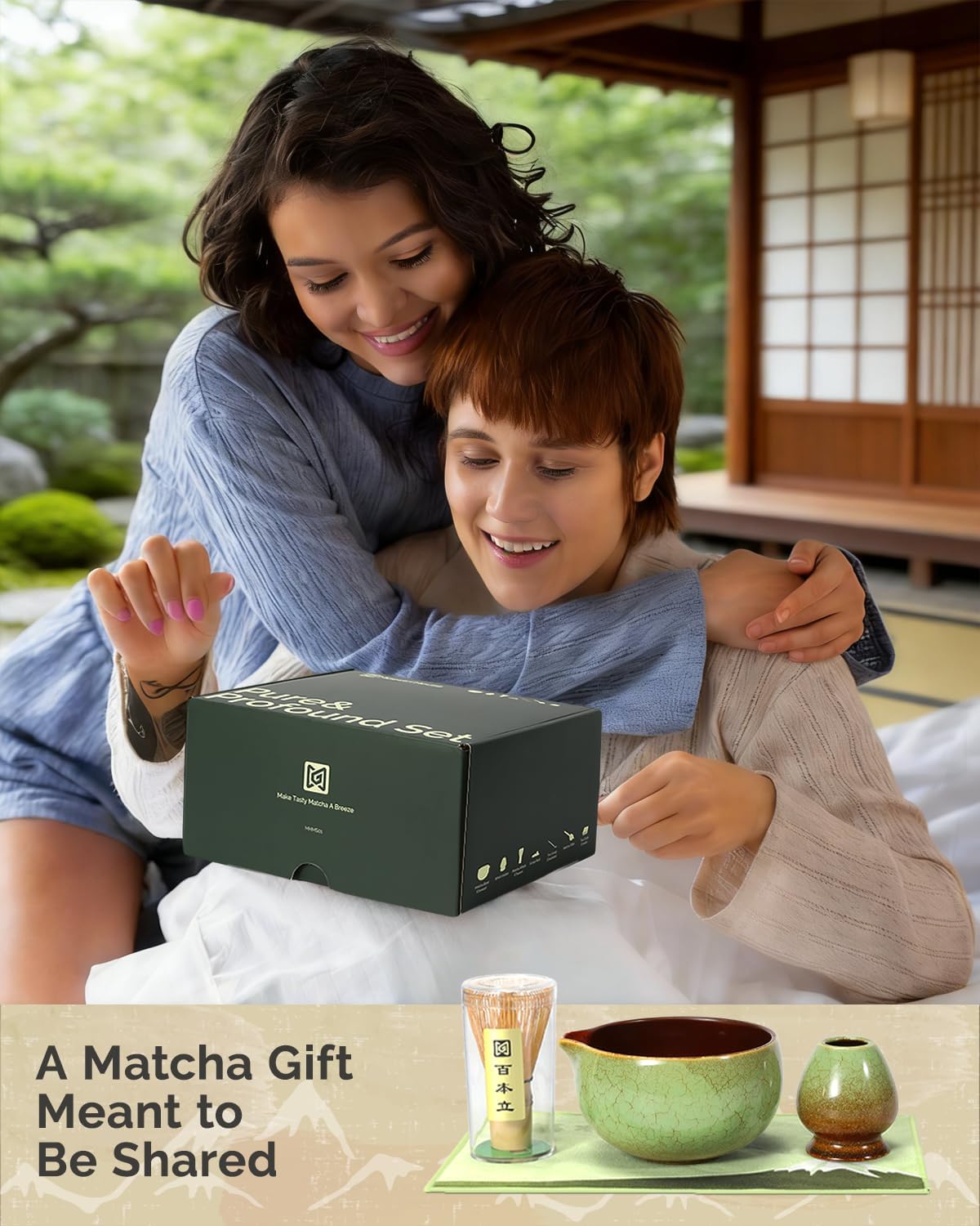 Maestri House Matcha Whisk Set, 7-Pc Complete Matcha Kit with Spouted Ceramic Bowl, Bamboo Whisk and Holder, Scoop, Spoon Rest & Sifter, Tea Cloth – Ideal Gift for Matcha Lovers (Black Stone)