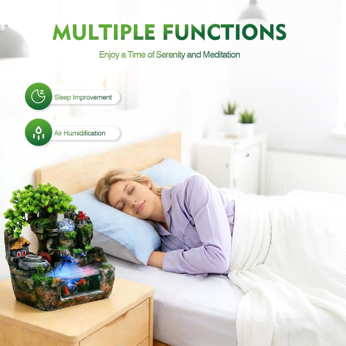 Upgraded Resin Tabletop Waterfall Fountain with LED Mist & DIY Rockery Landscape, Relaxing Desktop Water Fountain for Office, Bedroom & Home Décor, Quiet Indoor Water Feature