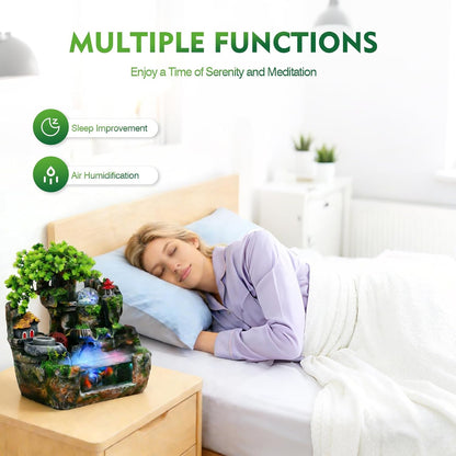 Upgraded Resin Tabletop Waterfall Fountain with LED Mist & DIY Rockery Landscape, Relaxing Desktop Water Fountain for Office, Bedroom & Home Décor, Quiet Indoor Water Feature