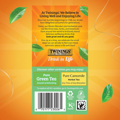 Twinings Pure White Tea Individually Wrapped Bags, 20 Count (Pack of 6), Light & Fresh, Caffeinated, Enjoy Hot or Iced, 120 Teabags