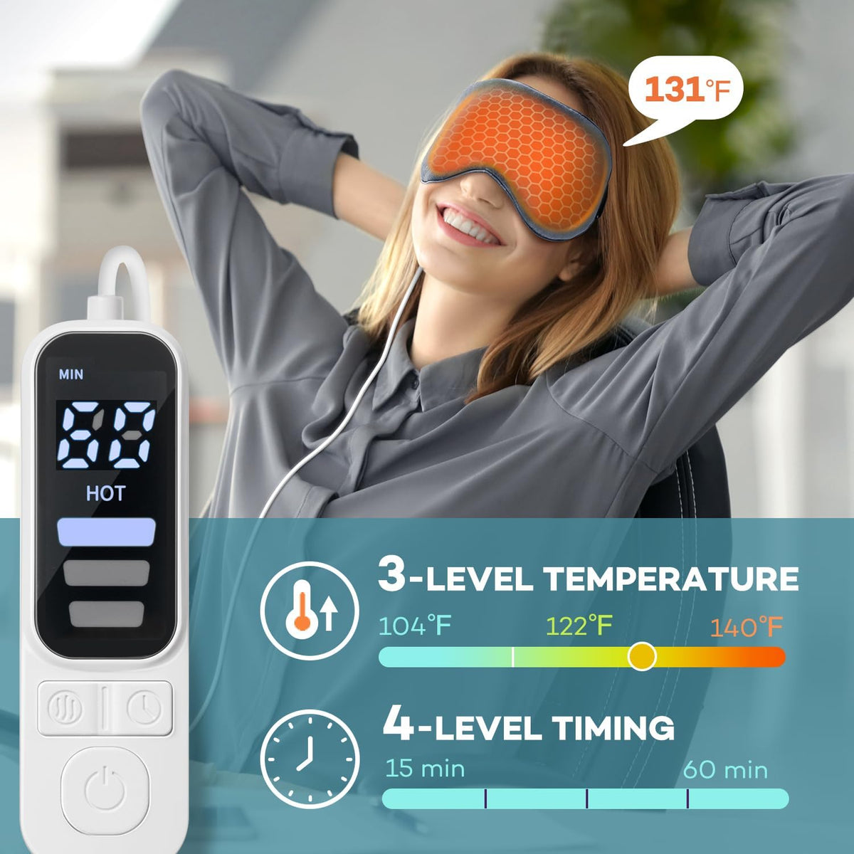 Ezona Heated Eye Mask, Warm Eye Compress Mask for Dry Eyes, Gray