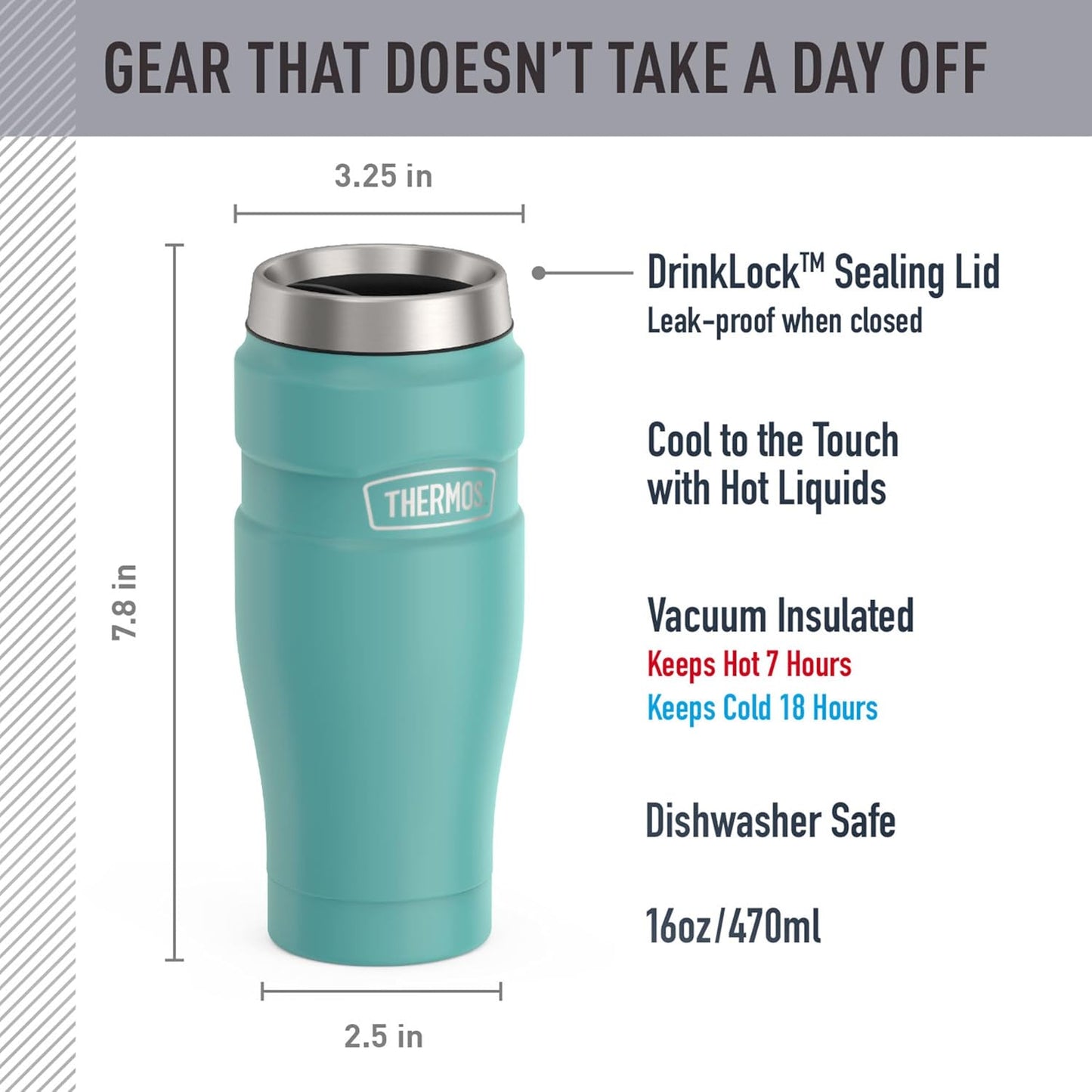 THERMOS Stainless King Vacuum-Insulated Travel Tumbler, 16 Ounce, Matte Steel