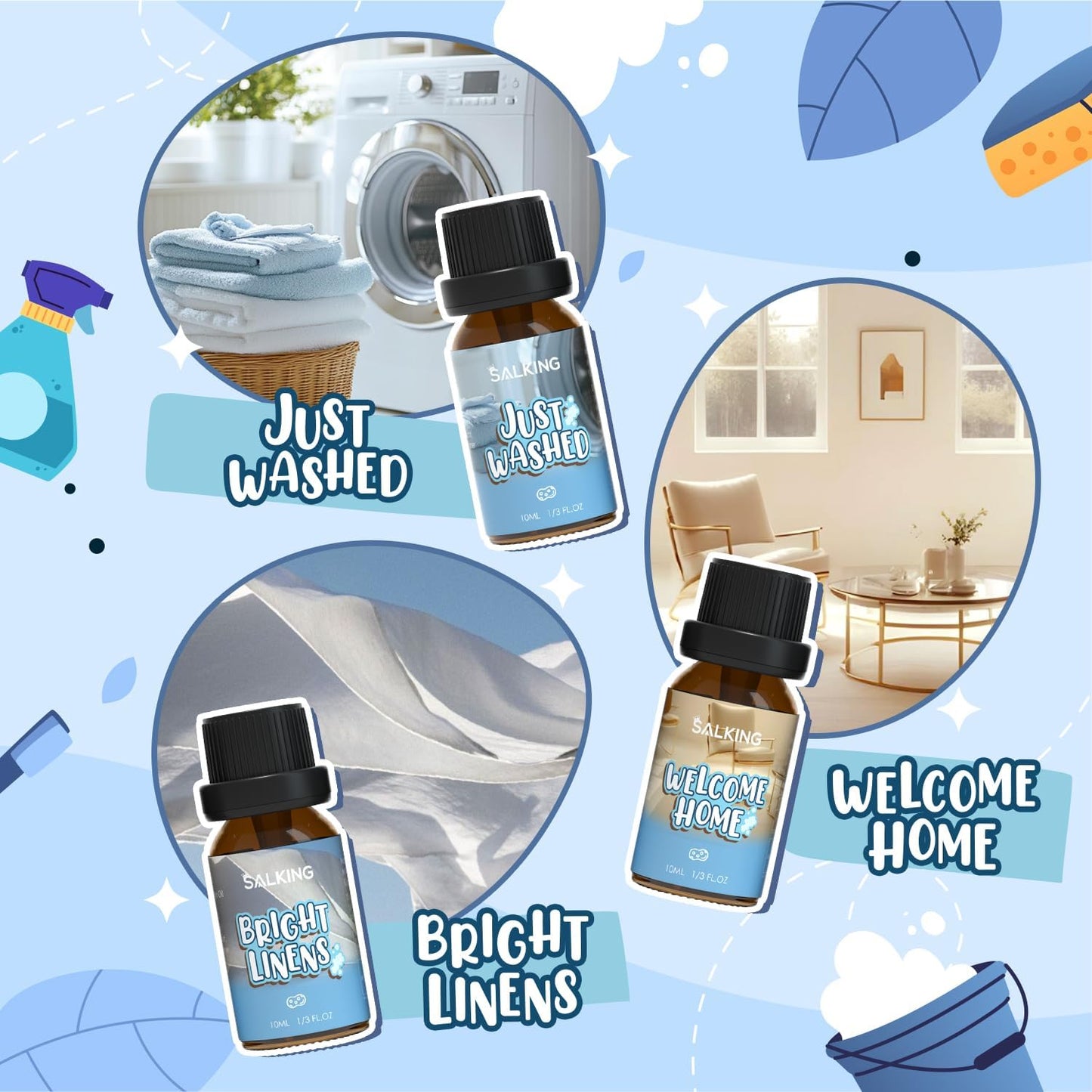 SALKING Floral Essential Oils Set, Premium Pure and Natural Essential Oils, Fragrance Oil Scented Oils for Oil Diffusers 6 x 10 ML - Lavender, Rose, Jasmine, Cherry Blossom, Gardenia, Chamomile
