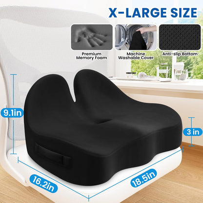 Seat Cushion, Chair Cushions for Office Chairs/Desk Seats/Wheelchair - Hip&Sciatica&Tailbone Pain Relief Memory Foam Office Chair Cushion for Long Sitting Office Workers, Black