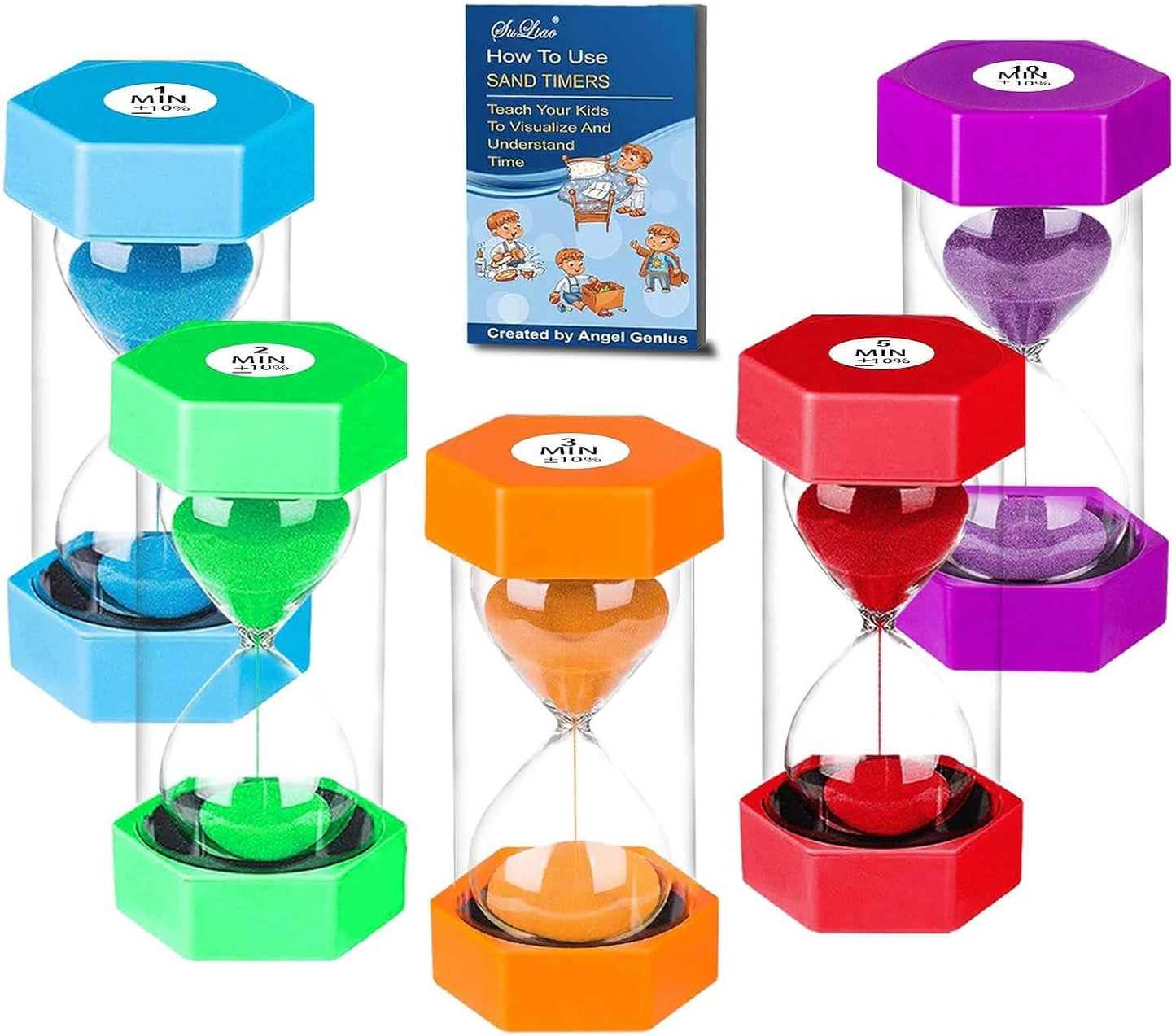 Sand Timers for Kids, 1/2/3/5/10/30 Minutes Acrylic Hourglass Sand Clock, Colorful Plastic Sand Watch Hour Glass Sandglass for Classroom, Games, Kitchen (Pack of 6)