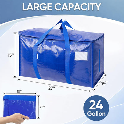 TICONN Extra Large Moving Bags Heavy Duty with Zippers & Carrying Handles, Durable Storage Bags Moving Boxes for Closet Organizers and Storage (Blue)