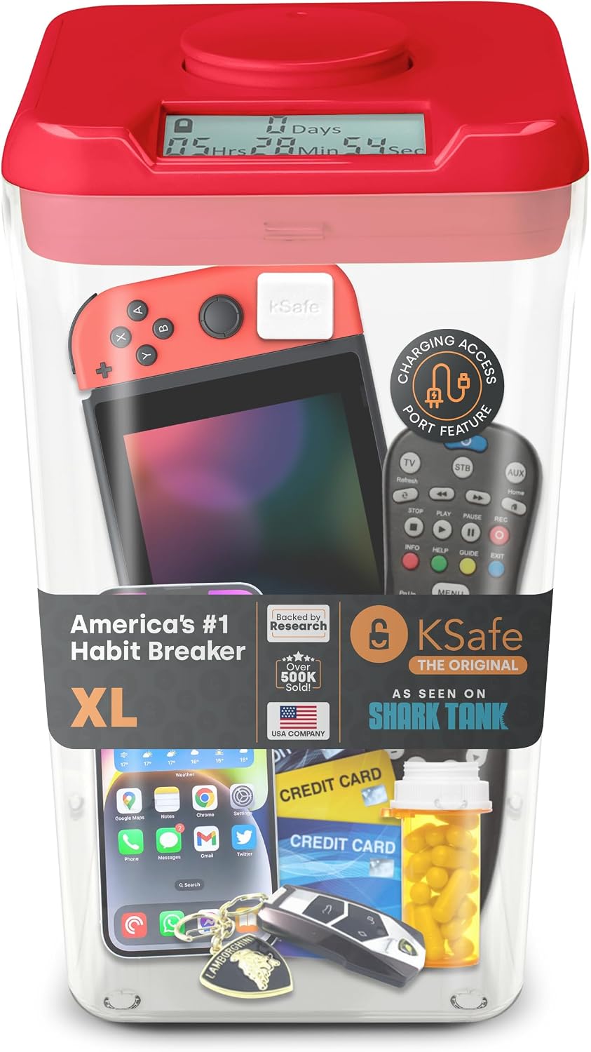 Kitchen Safe Time Locking Container (Medium), Timed Lock Box for Cell Phones, Snacks, and other unwanted temptations (White Lid + 5.5” Clear Base)