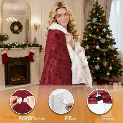 Electric Heated Blanket Throw Size 50''x60''-Control Heating Blanket, Soft & Warm Flannel 10-Level Temperature Control, 8 Hours Auto Off, Rapid Heating & Overheat Protection