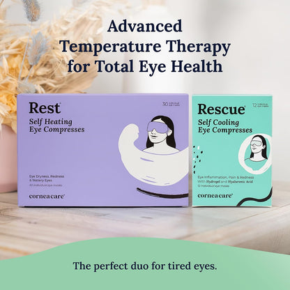 CorneaCare Rest: Self Heating Warm Compress for Dry Eyes | Heated Eye Mask for Fast Relief | Steam Mask for Stye Treatment | No Microwave or Washcloth Needed | Travel Ready Warm Compress | 30 Count