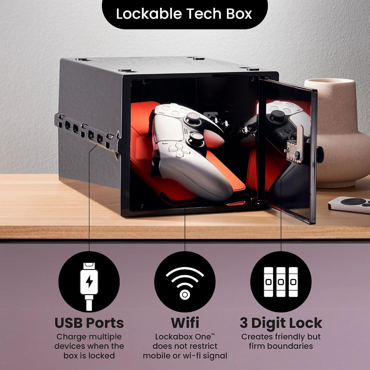 Lockabox One™ | Premium Lock Box | Medium Combination Lock Box For Food, Medicine & Home Safety | External Size 12 x 8 x 6.6 inches (Crystal)