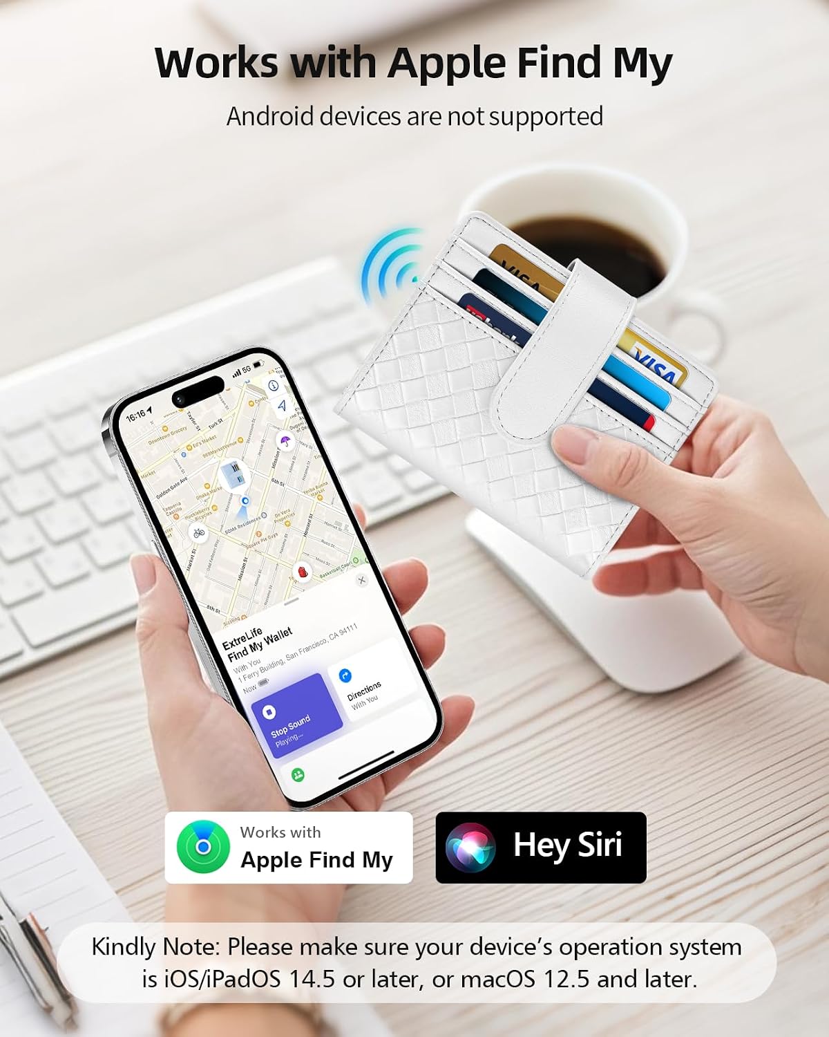 Smart Women Wallet with Find My, Wallet Tracker, RFID Blocking Bifold Credit Card Holder, Left-Behind Alerts, Play Sound, Anti-Loss, Wireless Rechargeable, Works with iPhone, iPad, Mac, Black