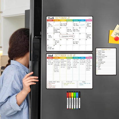 Magnetic Dry Erase Chore Chart - 14.5"x11" Chore Chart for Kids, Teens and Adults - 6.5"x8.5" List Board for Fridge - 6 Extra Fine Point Markers Included - Shipped Flat