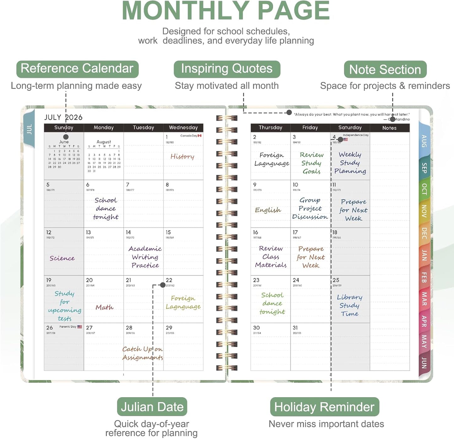 Planner 2026-2027, Weekly and Monthly Calendar Planner, JUL 2026 - JUN 2027 | A5(6.3'' x 8.5''), Hardcover, Agenda Book, Sprial Bound, Inner Pocket, Office and School Use