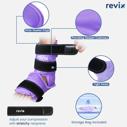 REVIX Ankle Ice Pack Wrap for Foot Pain Relief and Feet Injuries, Reusable Gel Ice Cold Packs for Achilles Tendonitis, Plantar Fasciitis, Sprained Ankles and Heels