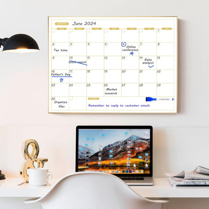 ARCOBIS Monthly Calendar Whiteboard, 24" x 18" Magnetic Dry Erase Calendar with Black Frame, Wall Hanging Planner for Home, Office, School
