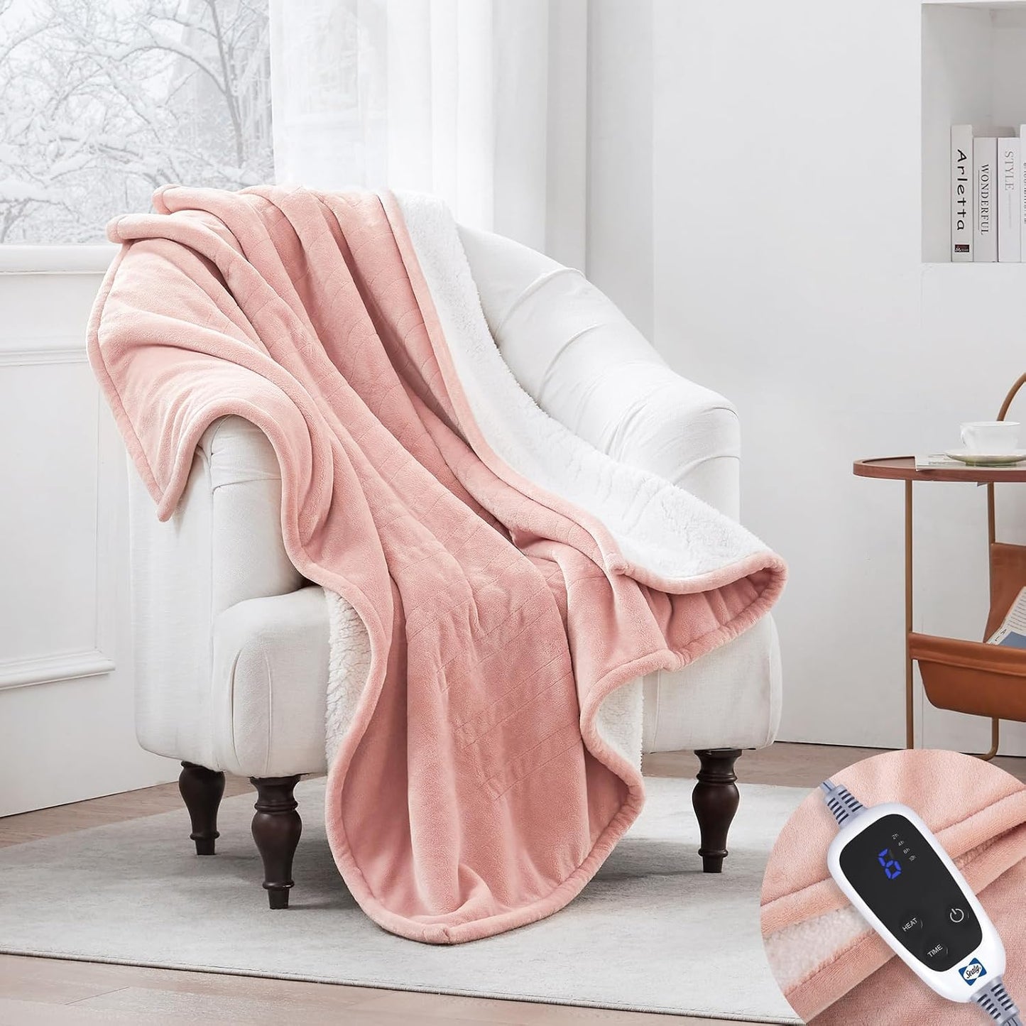 Sealy Electric Throw Blanket, Flannel & Sherpa Heated Throw with 6 Heating Levels & 2-10 Hours Auto Shut Off, Fast Heating & Machine Washable, 50x60 Inch, Light Grey