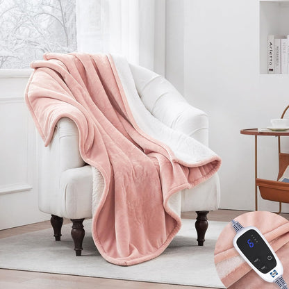 Sealy Electric Throw Blanket, Flannel & Sherpa Heated Throw with 6 Heating Levels & 2-10 Hours Auto Shut Off, Fast Heating & Machine Washable, 50x60 Inch, Light Grey