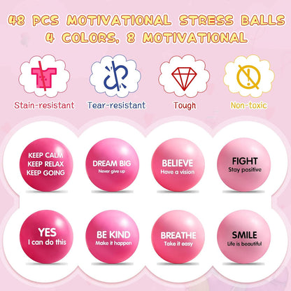 Liliful 100 Pcs Motivational Stress Balls Bulk Inspirational Squeeze Balls for Adults Anxiety Relief Fidget Toys Office Employee Gifts Classroom Rewards 2.2 Inch (Bright Colors)
