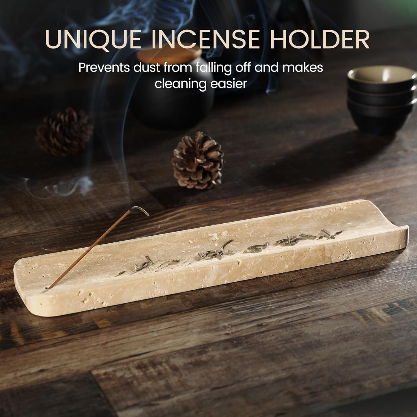 Koville Marble Incense Holder, Incense Holder for Sticks, Incense Sticks Holder Ash Catcher for Meditation Yoga SPA, Natural Stone Incense Burner, Home Table Decor (Grey)
