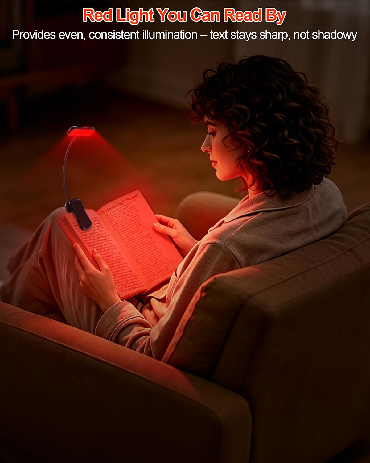 630nm Red Book Light for Reading at Night - Zero Blue Light, Dimmable Reading Lights for Books in Bed, LED Book Lamp Clip on, Gift for Students Parents Nurse Studying Travel [1 Pack]