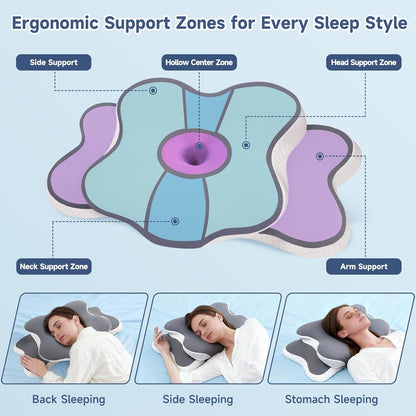 Sleep Apnea Pillow Ergonomic Cervical Neck Pillow for Pain Relief，Support Cooling Contour Memory Foam Pillows for Side Back Stomach Sleepers Orthopedic Pillow with Removable Cover