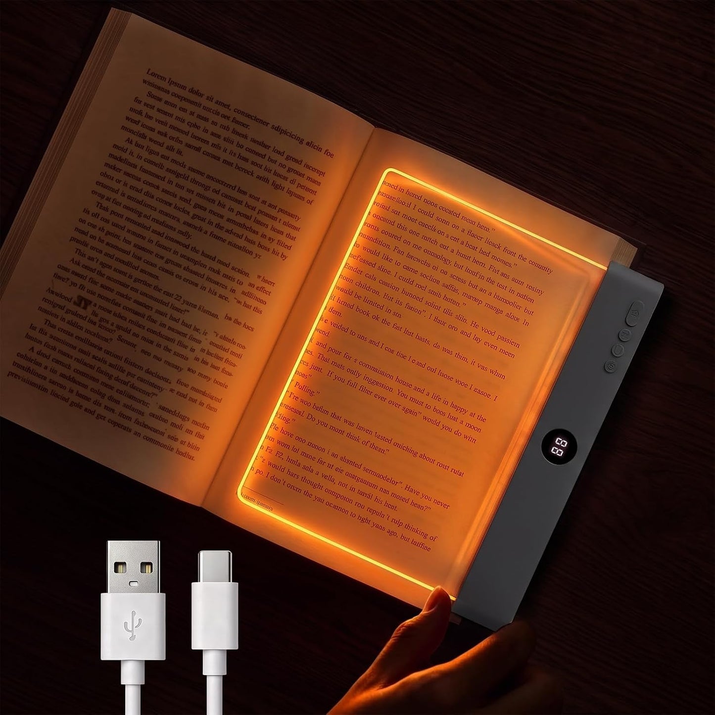 Book Light, Rechargeable Clear LED Flat Reading Light with 3 Colors & Timer, Dimmable Panel Plate Lamp Book Full Page Light for Reading in Bed at Night, Funny Gifts for Readers Kids Women Men (White)