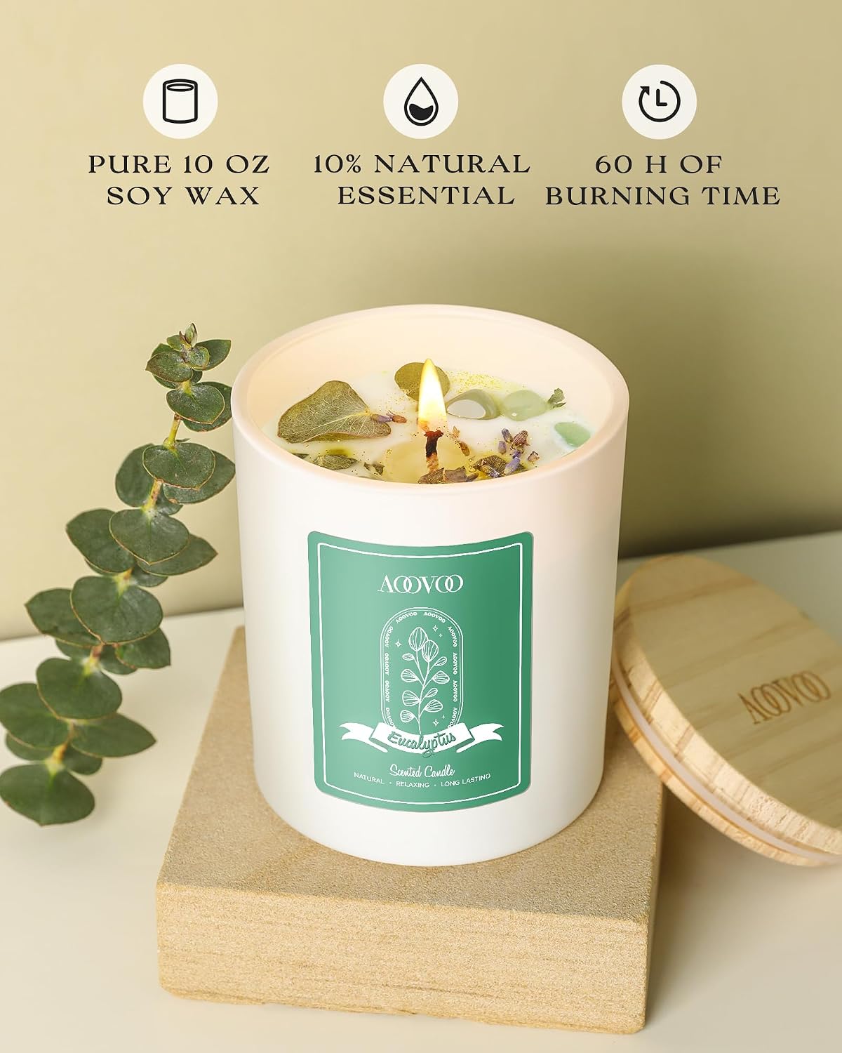 AOOVOO Lavender Scented Candles for Women - Aromatherapy Candle with Crystals Inside, 10oz Soy Candles for Home Scented, Birthday Gifts Mothers Day Candle for Women Mom