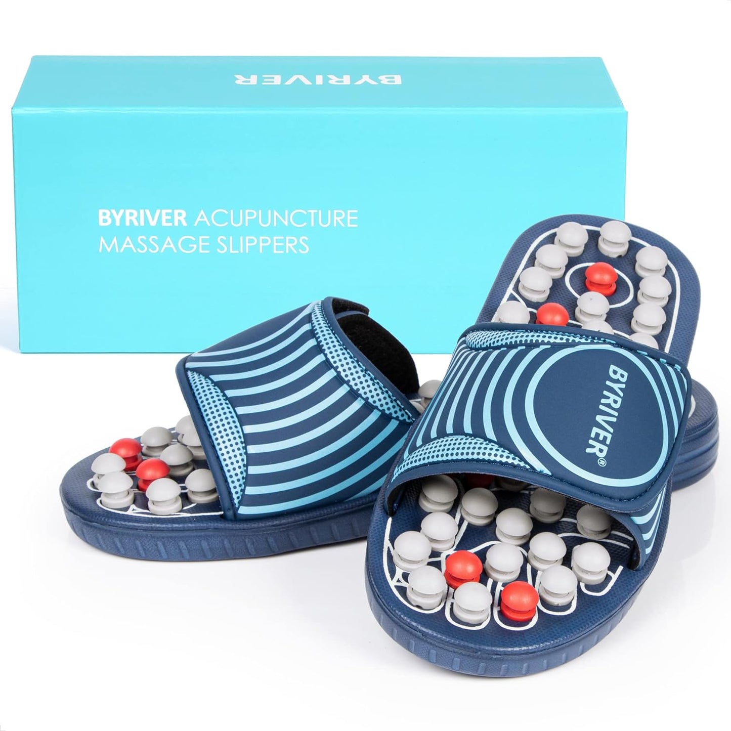 BYRIVER Acupressure Foot Massage Mat, Reflexology Tools, Spiky Ball Roller Therapy Sandals Shoes Slippers, Relief Muscle Fatigue, Sciatica, Heel, Lower Back Pain (03L)