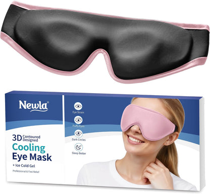 Cooling Gel Eye Mask for Puffy Eyes, Larger Full-Eye Cold Compress for Swelling, Ice-Cold Gel Therapy, Forehead & Upper Cheek Cooling Relief, Reusable Ice Pack for Eyes, FSA Eligible HSA, Black