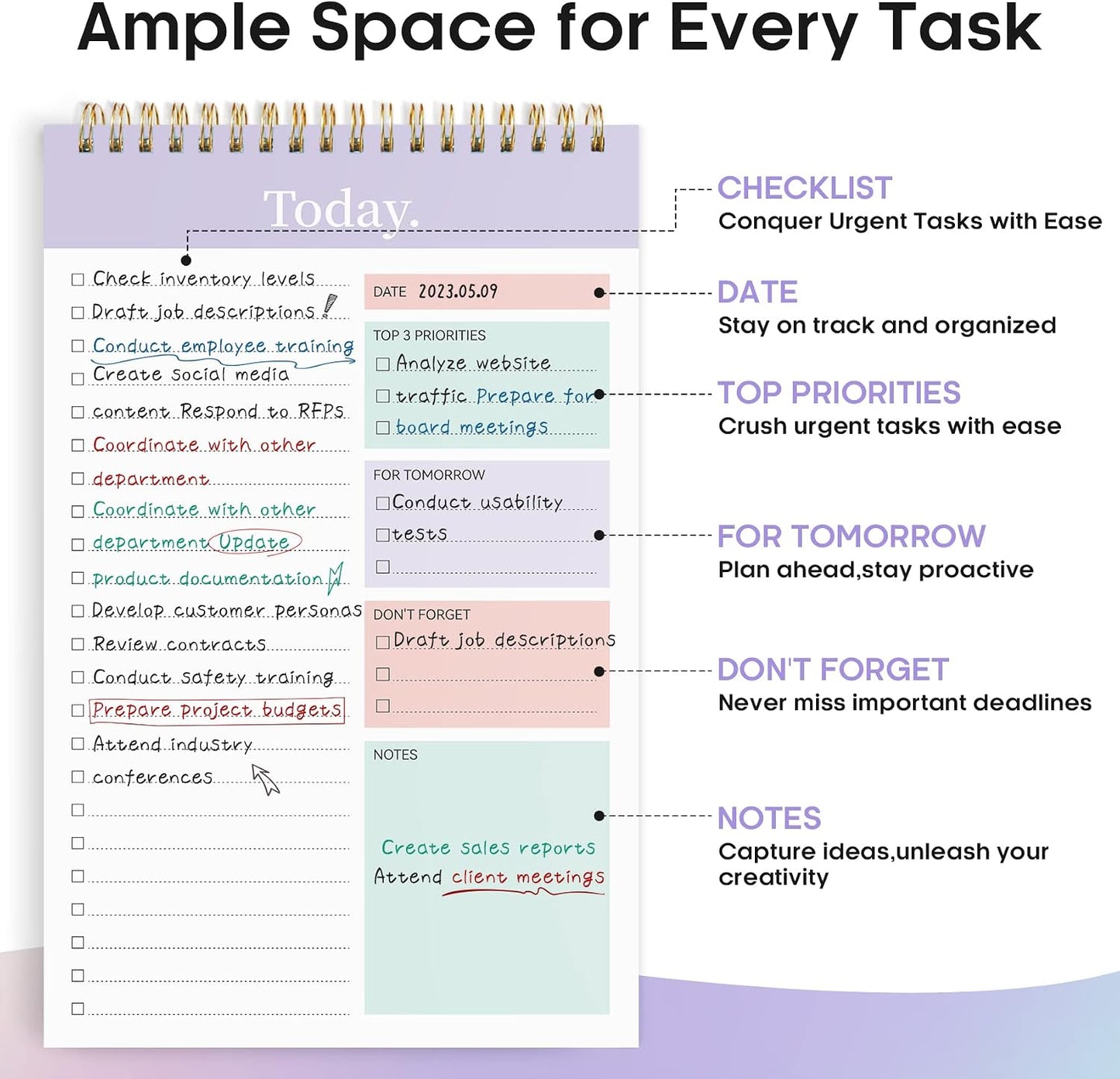 Taja To Do List Notepad - To Do List Notebook for Work with 52 Sheets, 9.8" x 6.5", Undated Daily Planner Perfect for Daily Tasks and Goal Setting, Notepad Suitable for Office, Home & School - Violet Dream