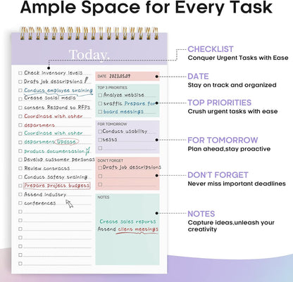 Taja To Do List Notepad - To Do List Notebook for Work with 52 Sheets, 9.8" x 6.5", Undated Daily Planner Perfect for Daily Tasks and Goal Setting, Notepad Suitable for Office, Home & School - Violet Dream