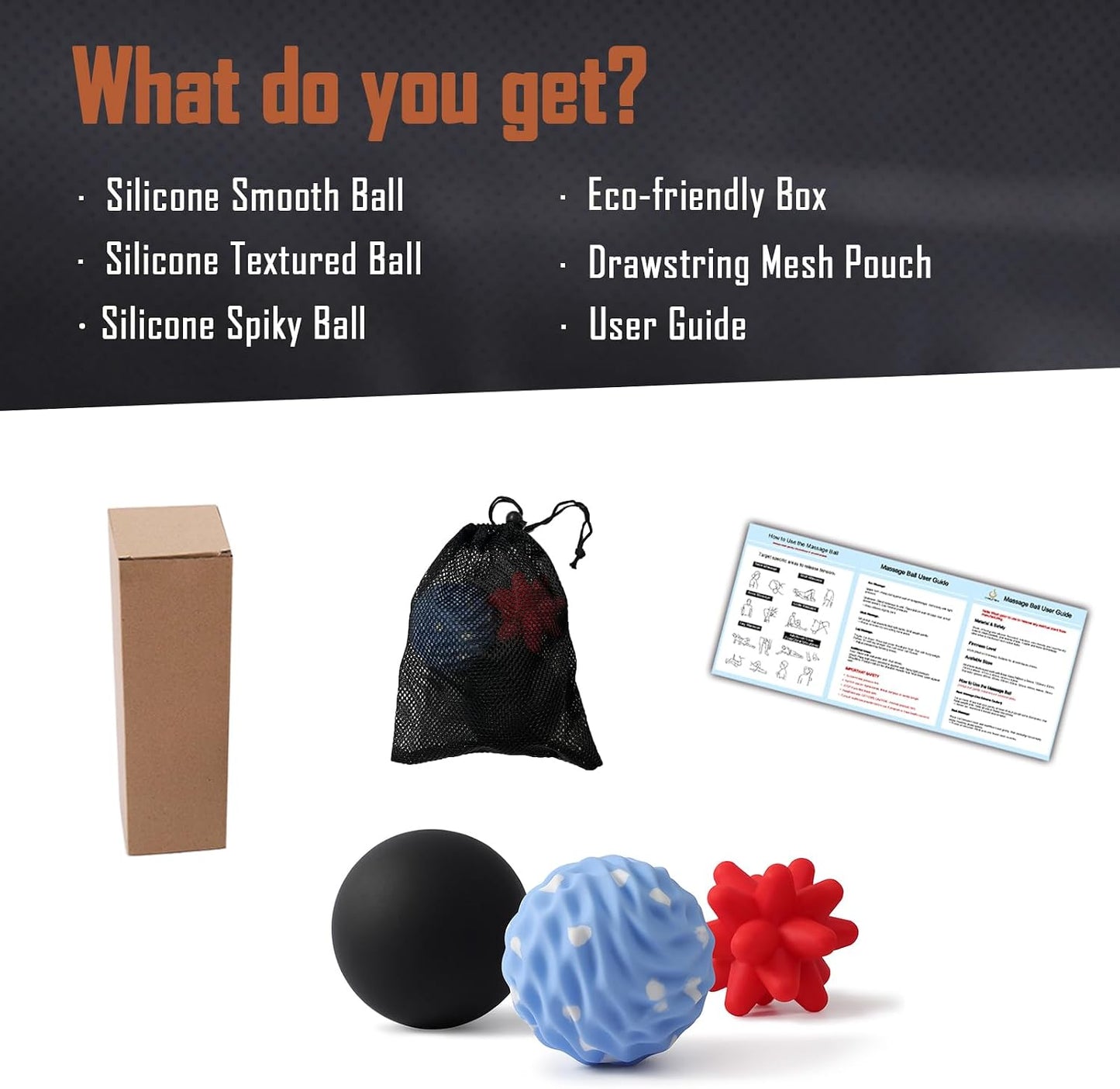 Silicone 3-Piece Massage Ball Set - Peanut, Textured and Spiky Lacrosse Balls to Relieve Tension,Muscle Knots & Plantar Fasciitis with Deep Tissue Release for Foot,Back,Hip,Arm & Legs