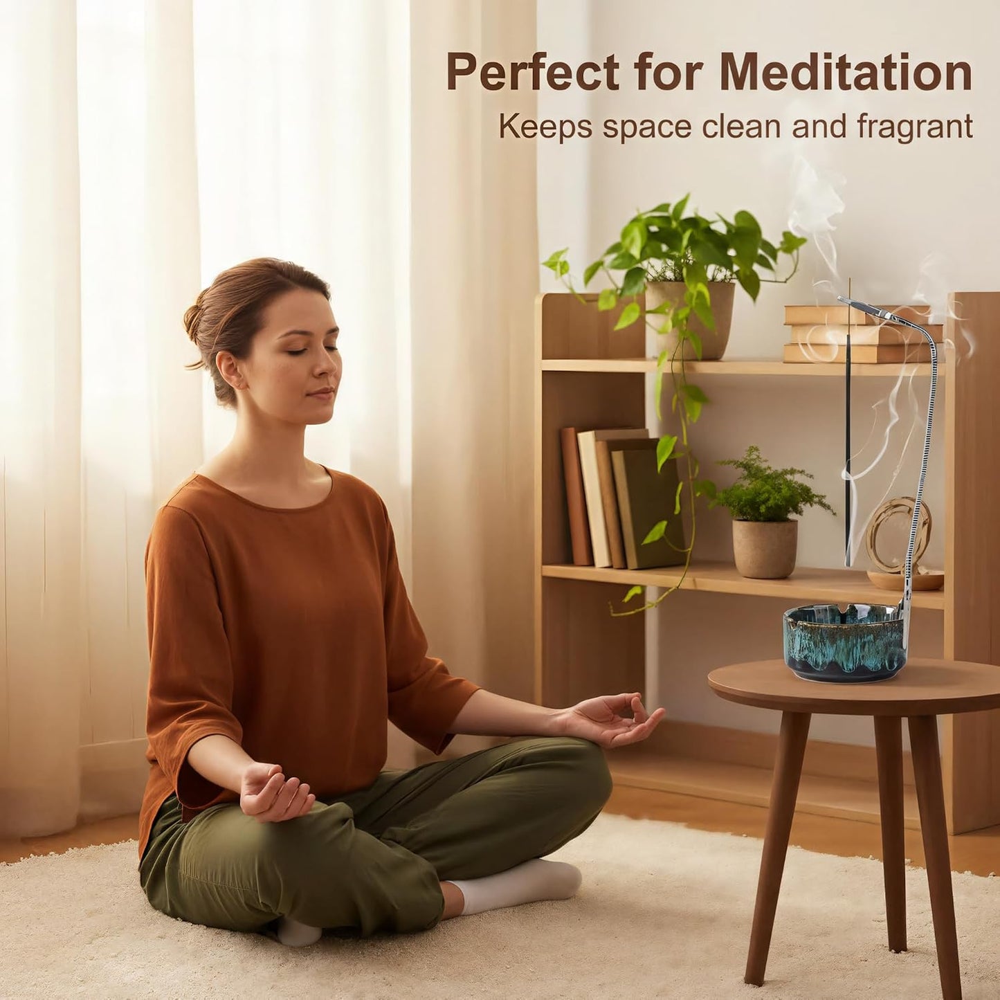 Modern Incense Holder with Flexible Metal Stand, Silver Ash Collector Base, Minimalist Design for Home Meditation and Aromatherapy. (Black + Clip)