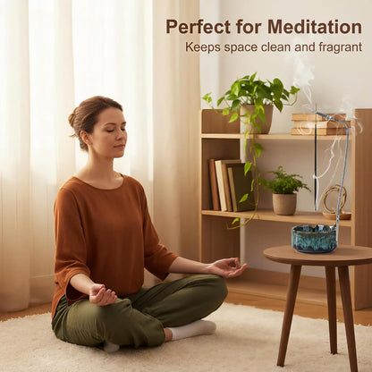 Modern Incense Holder with Flexible Metal Stand, Silver Ash Collector Base, Minimalist Design for Home Meditation and Aromatherapy. (Black + Clip)