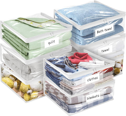 Plastic Storage Bags with Easy-Glide Zipper, Durable Clear Vinyl Zippered Storage Bags for Clothes Sweaters Comforters Blankets Sheets Bedding (15.7 x 13.8 x 3.9 Inch, Transparent White)