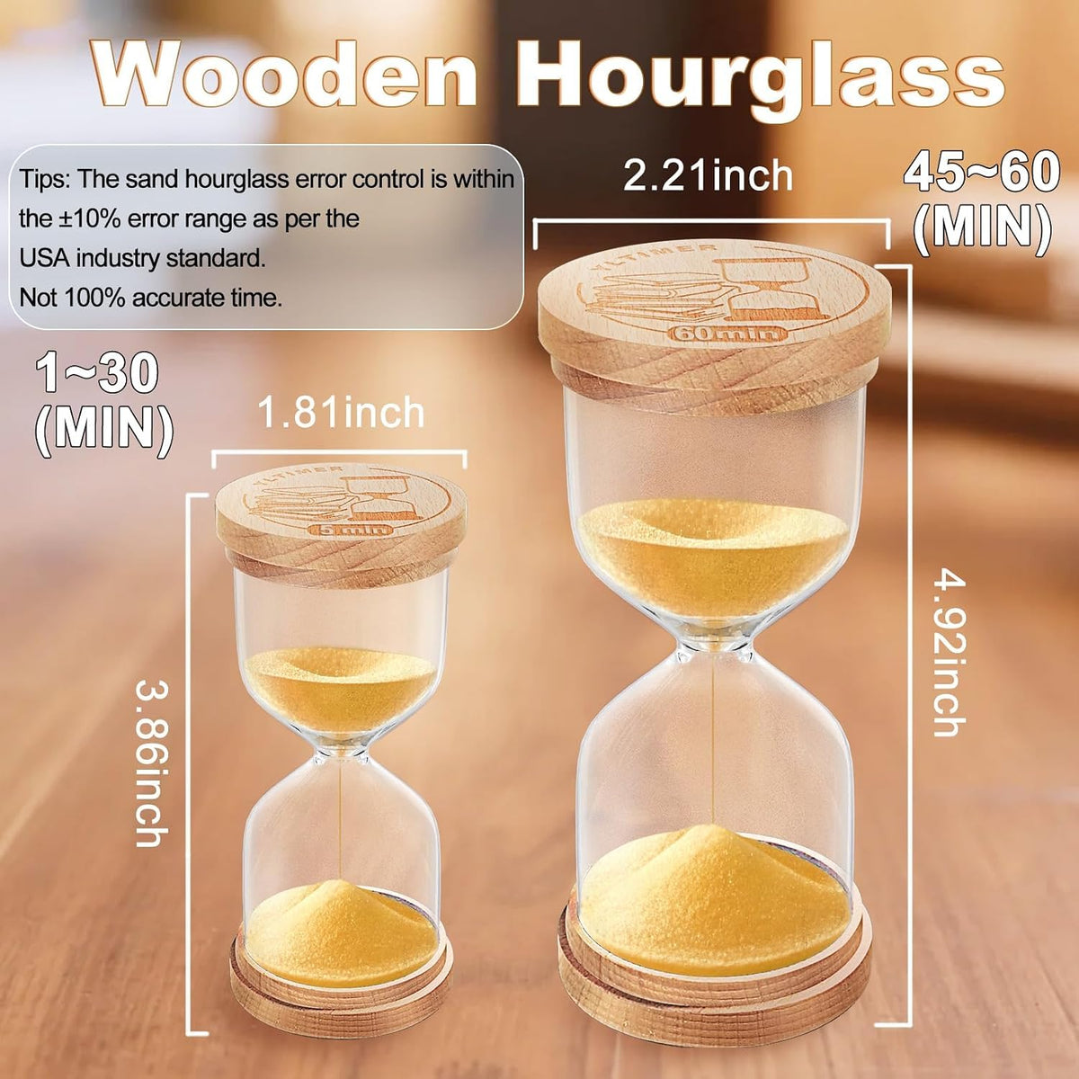 1 Minute Sand Timer, Wooden Sand Hourglass, Small Blue Hourglass, Sandglass Clock 1 Min for Classroom,Game,Decorative (Black)