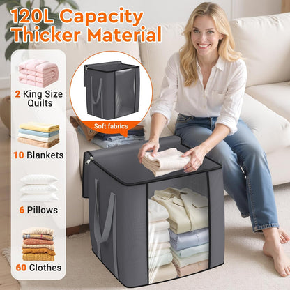 TasticTotes 120L Extra Large Blanket Clothes Storage Bags, Gray