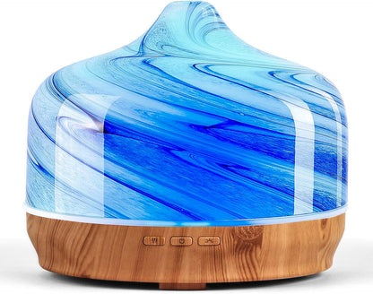 Porseme 500ml Glass Essential Oil Diffuser Aromatherapy Ultrasonic Cool Mist Humidifier 15-21 Running Hours Waterless Auto-Off Air Diffusers for Sleeping Yoga Working Spa(Light Blue)