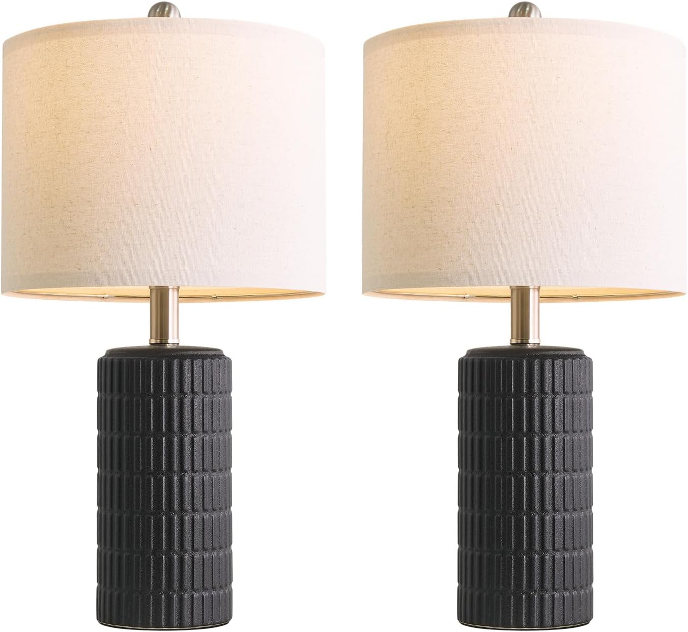 PoKat 20.75" Small Modern Ceramic Table Lamps Set of 2 for Bedroom, White Bedside Lamps for Night Stands, Farmhouse Desk Home Decor Gift Nightstand Table Lamps for Living Room End Table Beige