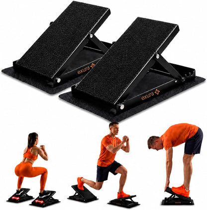 EXURA Slant Board for Calf Stretching & Plantar Fasciitis Relief, Adjustable Wide Metal Squat Wedge, Calf Stretcher for ATG Training, Knees Over Toes & Physical Therapy