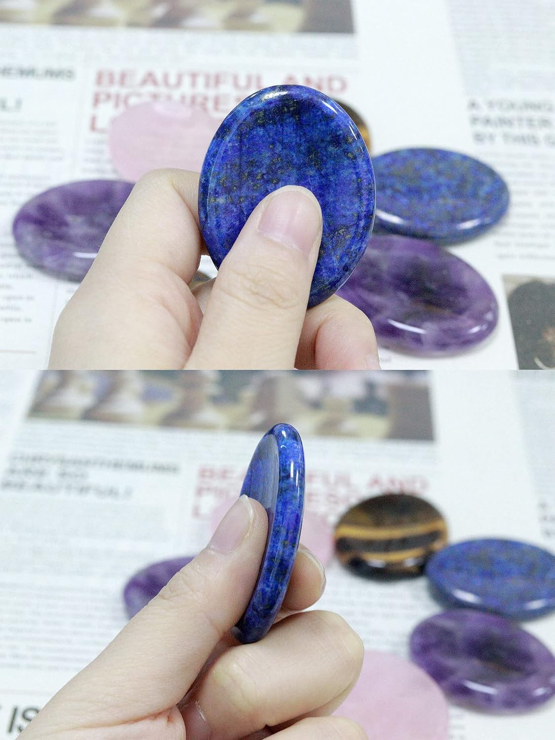 YATOJUZI Thumb Worry Stones for Anxiety Stress Relief Items Healing Crystals Natural Amethyst Rose Quartz Crystal Palm Pocket Stone Gemstones Meditation Reiki Spiritual Gifts for Women Men 2PCS